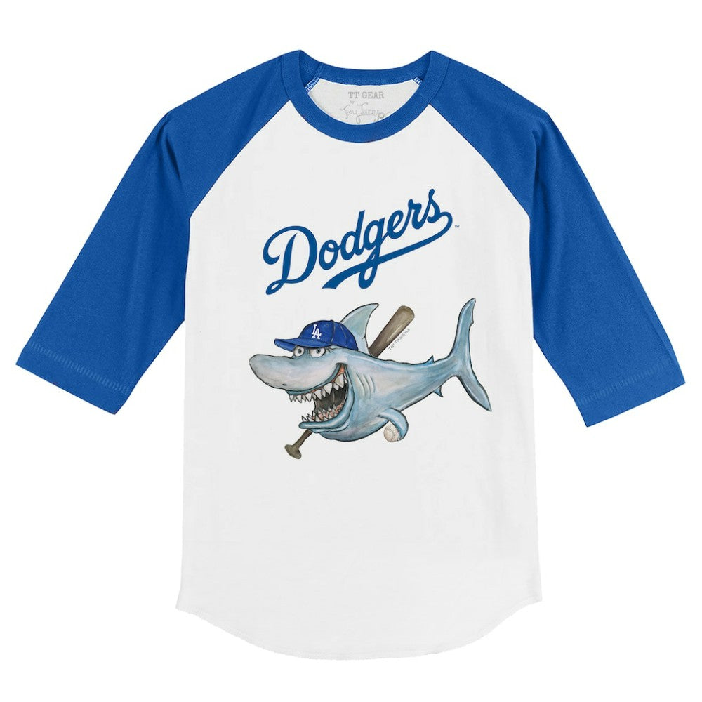 Los Angeles Dodgers Tiny Turnip Youth Shark 3/4-Sleeve Raglan T-Shirt - MLB T-shirts