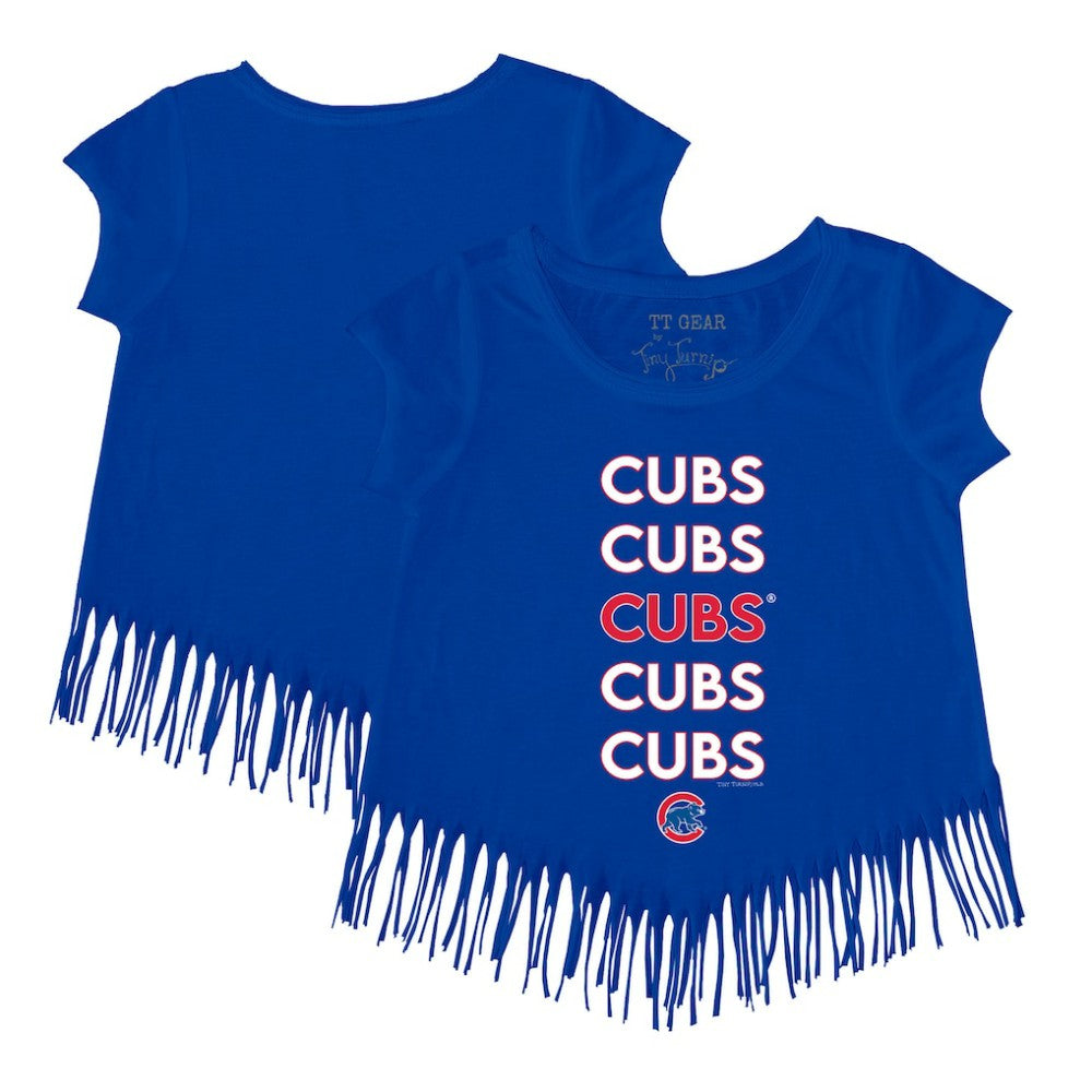 Chicago Cubs Tiny Turnip Girls Youth Stacked Fringe T-Shirt - MLB T-shirts