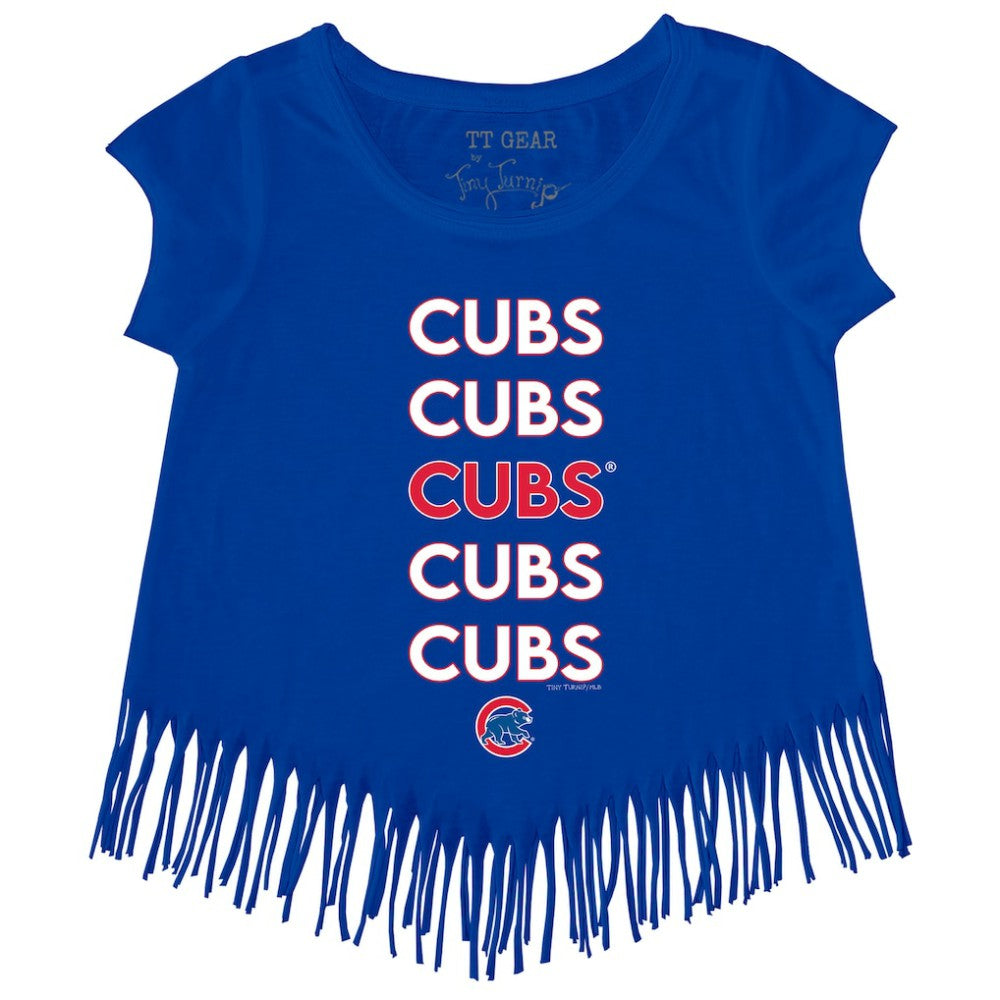 Chicago Cubs Tiny Turnip Girls Youth Stacked Fringe T-Shirt - MLB T-shirts