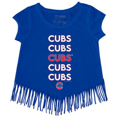 Chicago Cubs Tiny Turnip Girls Youth Stacked Fringe T-Shirt - MLB T-shirts