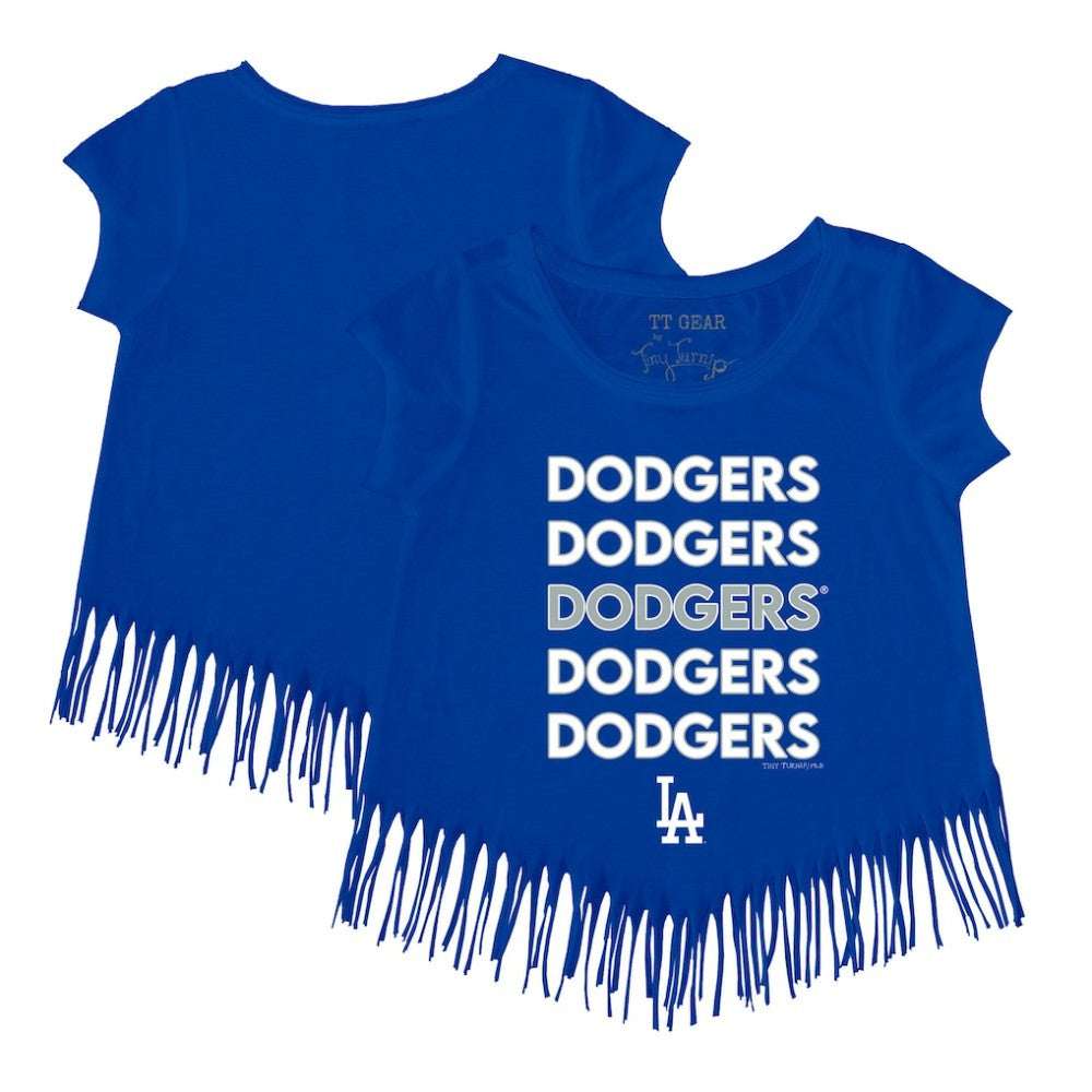 Los Angeles Dodgers Tiny Turnip Girls Youth Stacked Fringe T-Shirt - MLB T-shirts