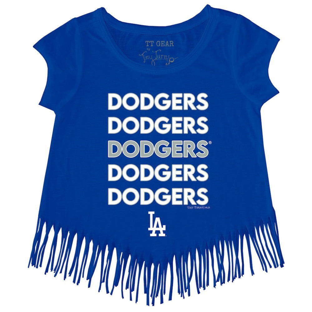 Los Angeles Dodgers Tiny Turnip Girls Youth Stacked Fringe T-Shirt - MLB T-shirts