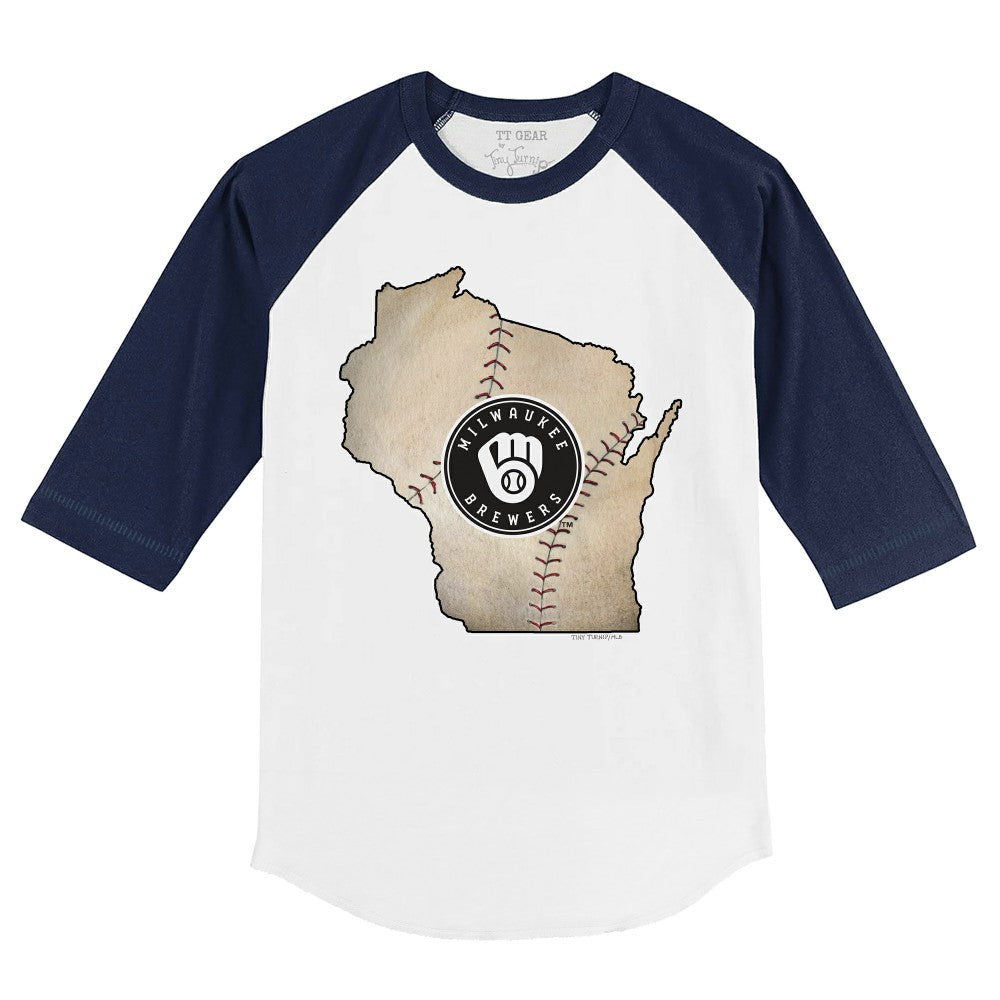 Milwaukee Brewers Tiny Turnip Youth State Outline 3/4-Sleeve Raglan T-Shirt - MLB T-shirts