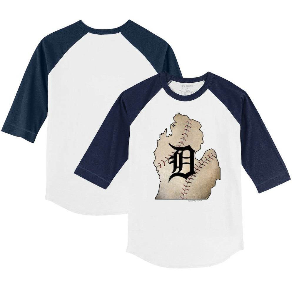 Detroit Tigers Tiny Turnip Youth State Outline 3/4-Sleeve Raglan T-Shirt - MLB T-shirts