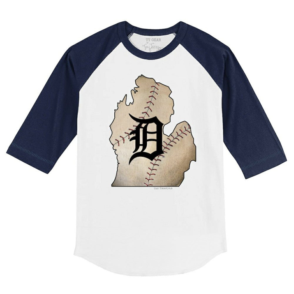Detroit Tigers Tiny Turnip Youth State Outline 3/4-Sleeve Raglan T-Shirt - MLB T-shirts