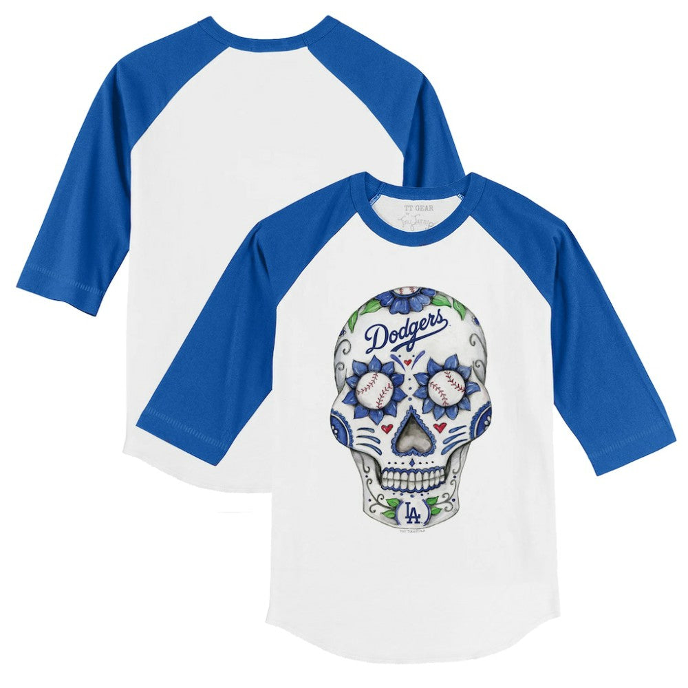 Los Angeles Dodgers Tiny Turnip Youth Sugar Skull 3/4-Sleeve Raglan T-Shirt - MLB T-shirts