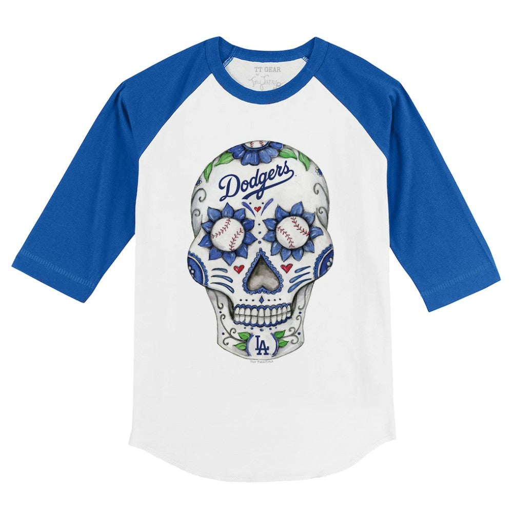 Los Angeles Dodgers Tiny Turnip Youth Sugar Skull 3/4-Sleeve Raglan T-Shirt - MLB T-shirts