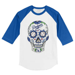 Los Angeles Dodgers Tiny Turnip Youth Sugar Skull 3/4-Sleeve Raglan T-Shirt - MLB T-shirts