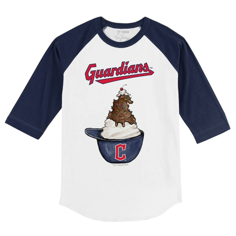 Cleveland Guardians Tiny Turnip Youth Sundae Helmet 3/4-Sleeve Raglan T-Shirt - MLB T-shirts