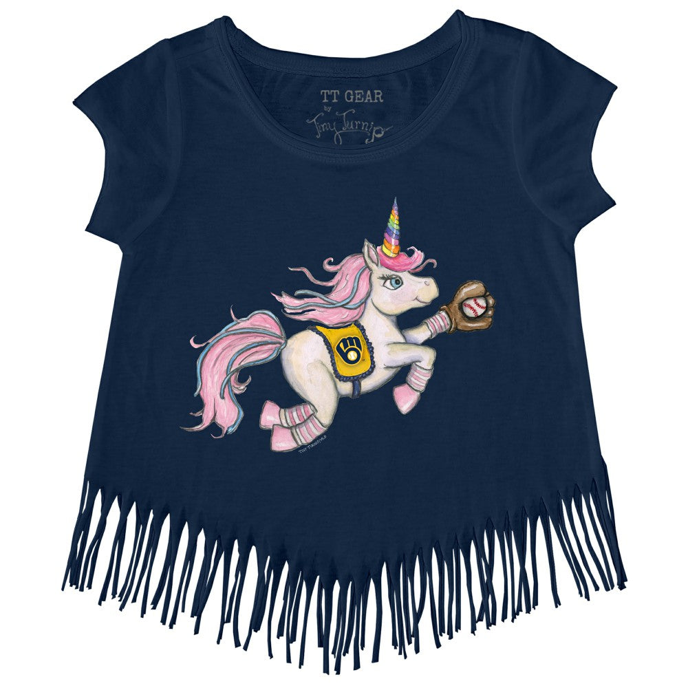 Milwaukee Brewers Tiny Turnip Girls Youth Unicorn Fringe T-Shirt - MLB T-shirts