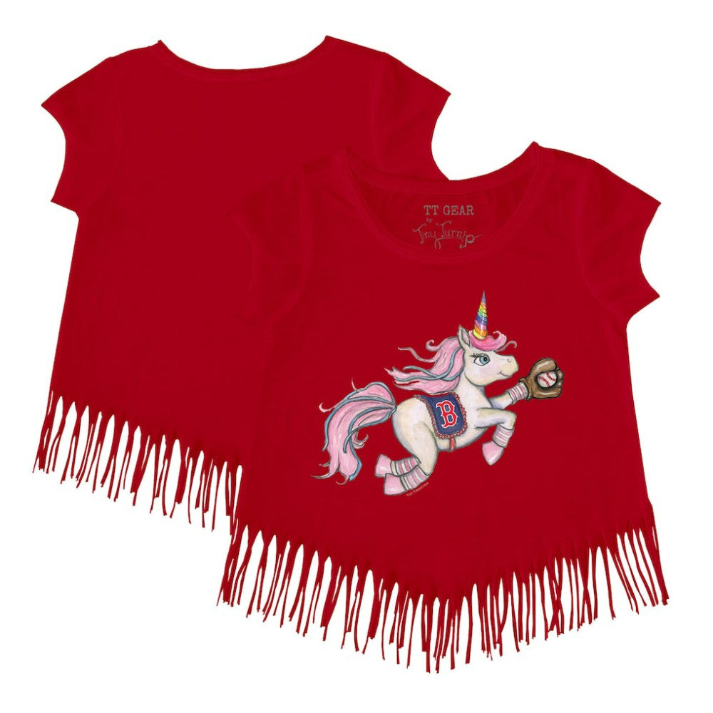Boston Red Sox Tiny Turnip Girls Youth Unicorn Fringe T-Shirt - MLB T-shirts