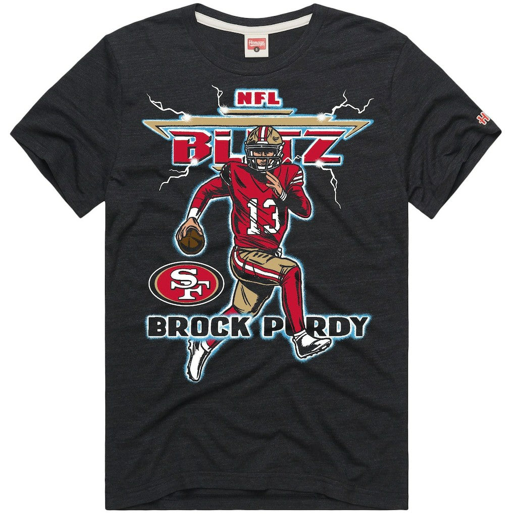 San Francisco 49ers Brock Purdy  Homage Unisex NFL Blitz Player Tri-Blend T-Shirt | NFL Discount