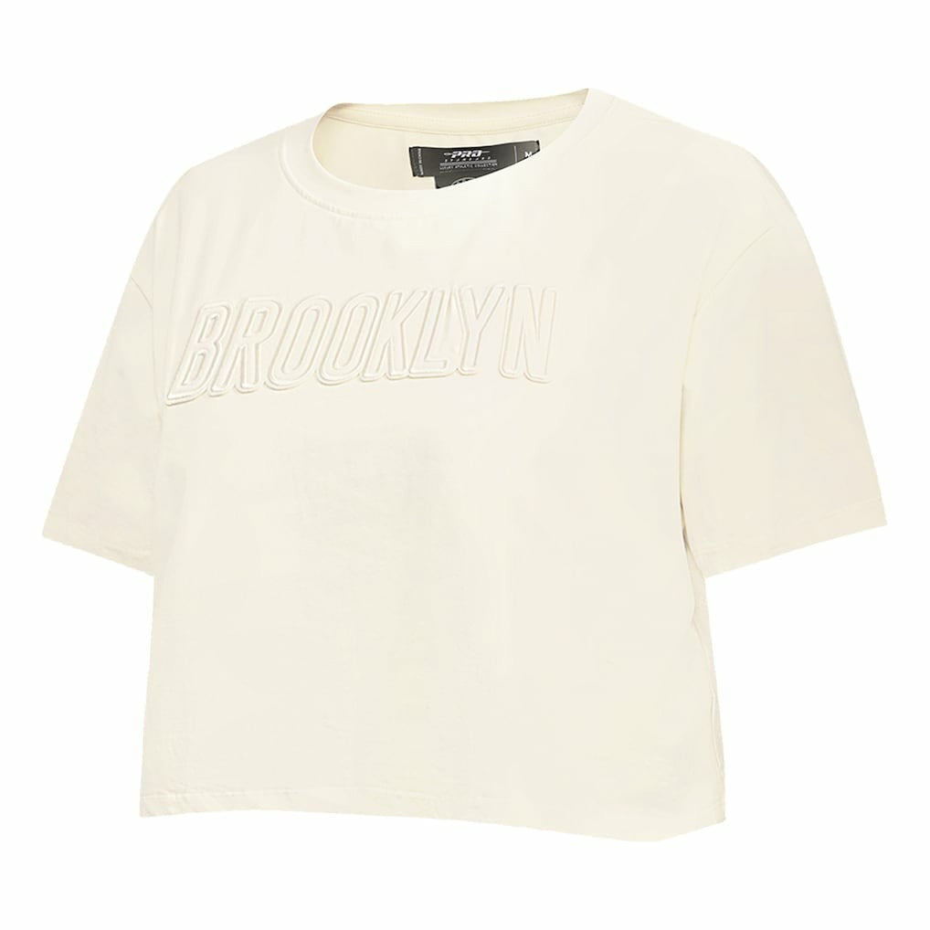 Cream Brooklyn Nets Pro Standard Women's Neutral Boxy Crop T-Shirt | NBA