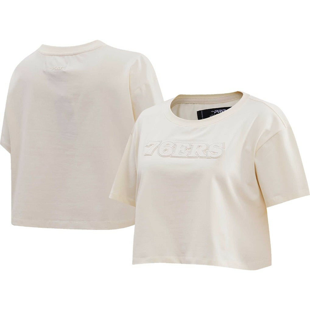 Cream Philadelphia 76ers Pro Standard Women's Neutral Boxy Crop T-Shirt | NBA