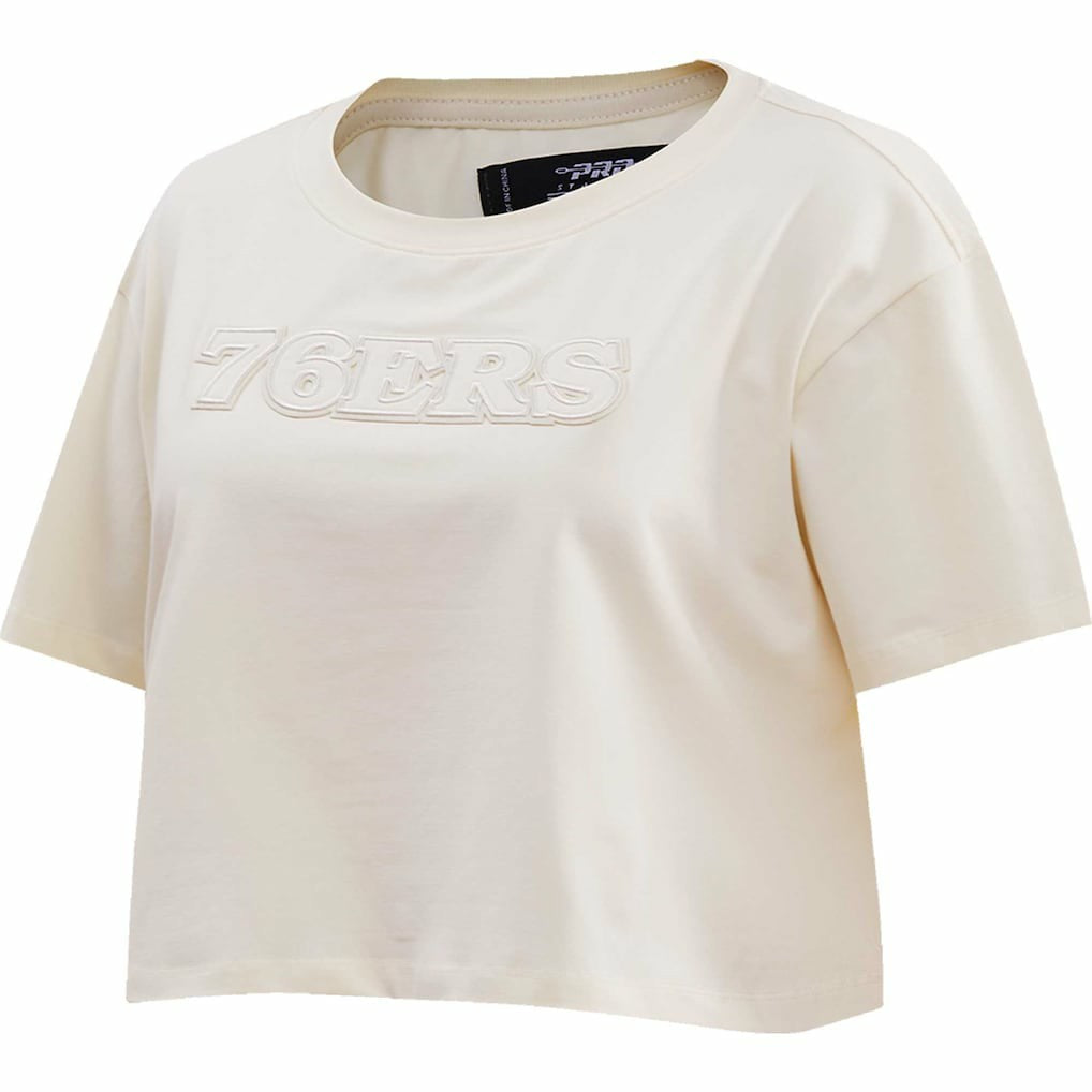 Cream Philadelphia 76ers Pro Standard Women's Neutral Boxy Crop T-Shirt | NBA