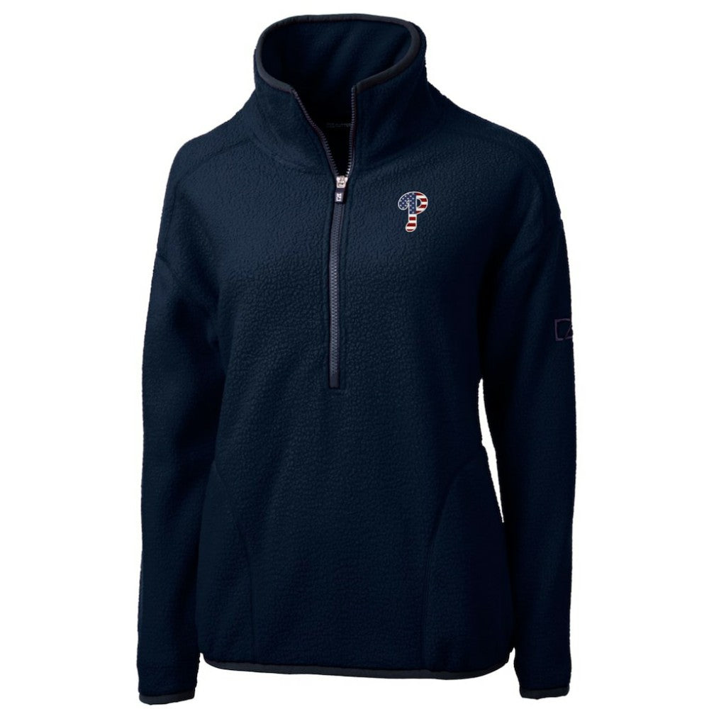 Philadelphia Phillies Cutter & Buck Women's Americana Logo Cascade Eco Sherpa Fleece Half-Zip Pullover Jacket - MLB Jackets