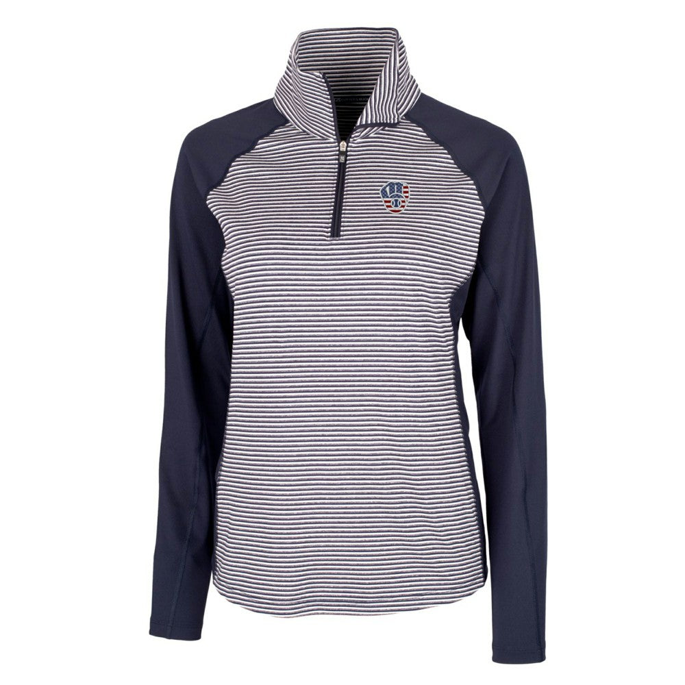 Milwaukee Brewers Cutter & Buck Women's Americana Logo Forge Tonal Stripe Stretch Half-Zip Pullover Top - MLB Pullover
