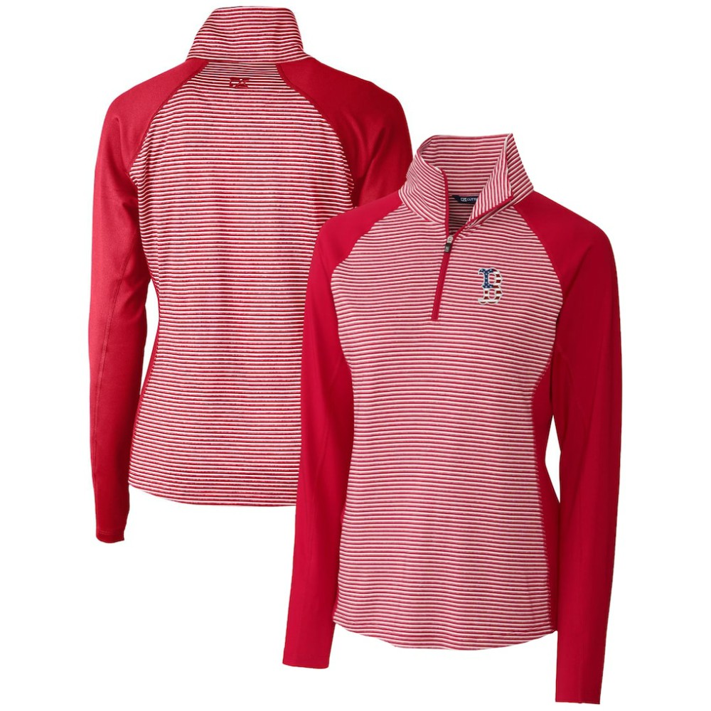 Boston Red Sox Cutter & Buck Women's Americana Logo Forge Tonal Stripe Stretch Half-Zip Pullover Top - MLB Pullover