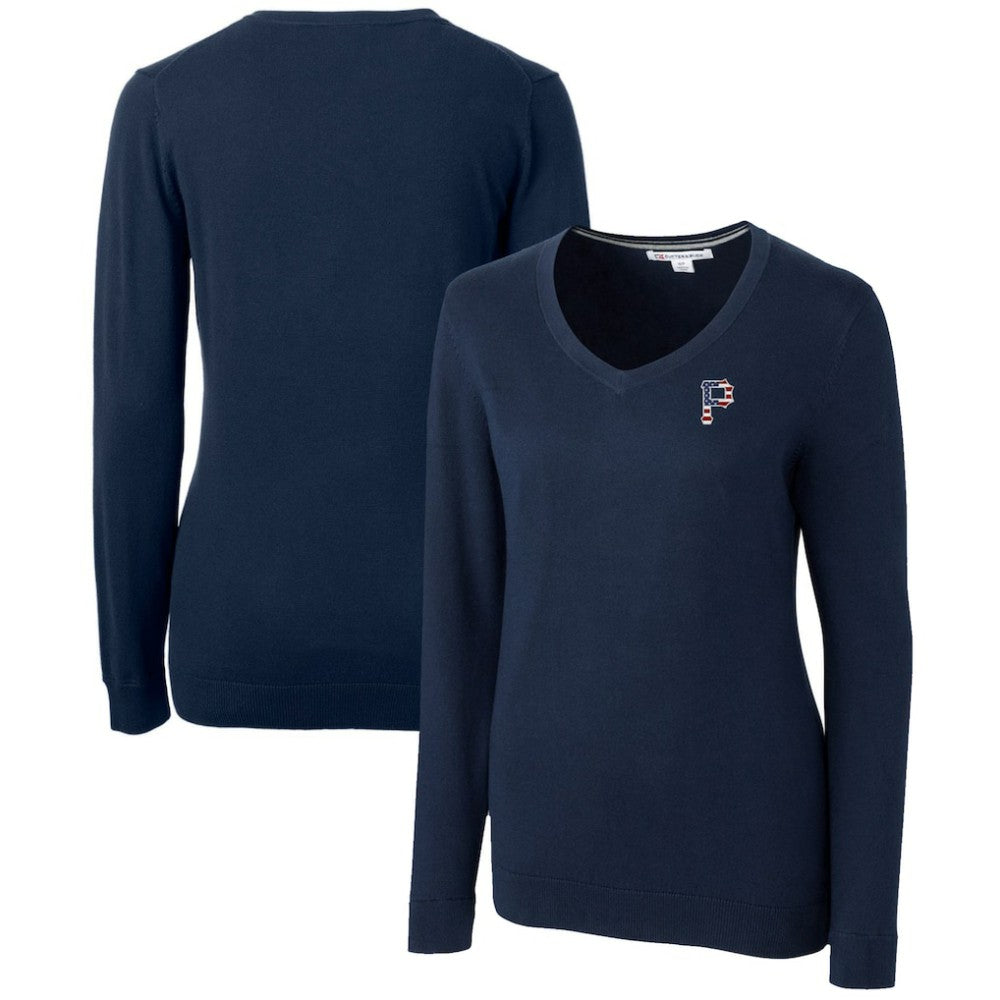 Pittsburgh Pirates Cutter & Buck Women's Americana Logo Lakemont Tri-Blend V-Neck Pullover Sweater - MLB Pullover