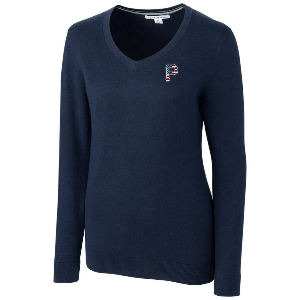 Pittsburgh Pirates Cutter & Buck Women's Americana Logo Lakemont Tri-Blend V-Neck Pullover Sweater - MLB Pullover