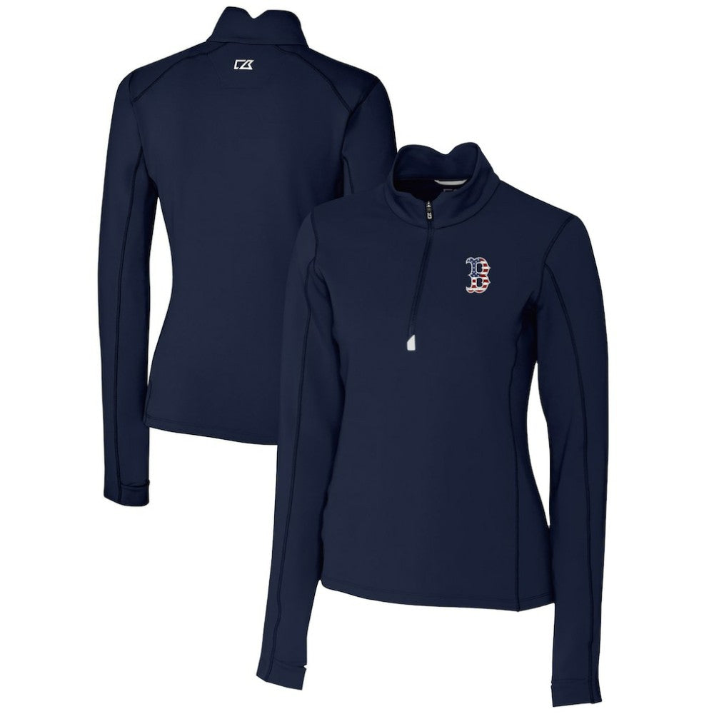 Boston Red Sox Cutter & Buck Women's Americana Logo DryTec Traverse Stretch Quarter-Zip Pullover Top - MLB Pullover