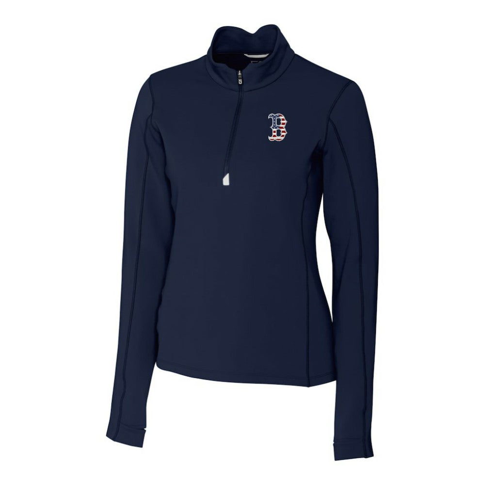 Boston Red Sox Cutter & Buck Women's Americana Logo DryTec Traverse Stretch Quarter-Zip Pullover Top - MLB Pullover