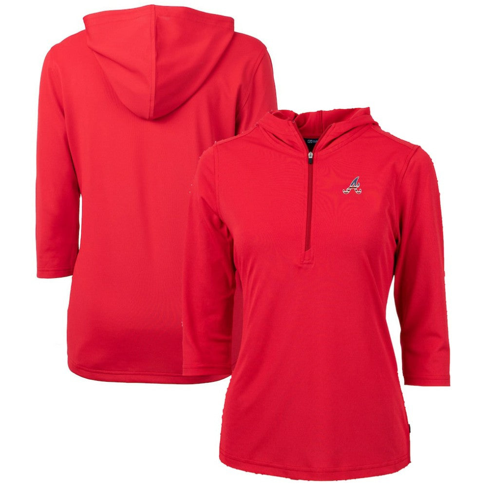 Atlanta Braves Cutter & Buck Women's Americana Logo DryTec Virtue Eco Pique Recycled Half-Zip Pullover Hoodie - MLB Hoodies