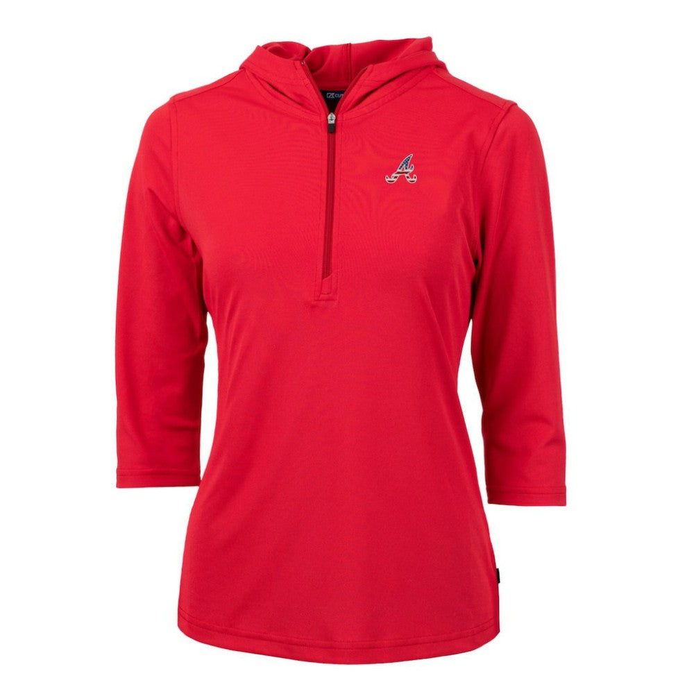 Atlanta Braves Cutter & Buck Women's Americana Logo DryTec Virtue Eco Pique Recycled Half-Zip Pullover Hoodie - MLB Hoodies