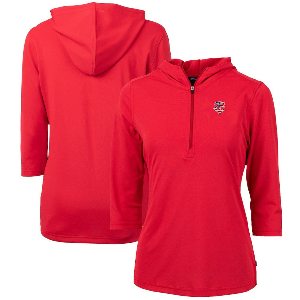 Minnesota Twins Cutter & Buck Women's Americana Logo DryTec Virtue Eco Pique Recycled Half-Zip Pullover Hoodie - MLB Hoodies