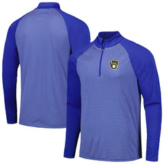 Milwaukee Brewers Levelwear Charter Striped Raglan Quarter-Zip Top - MLB Tops