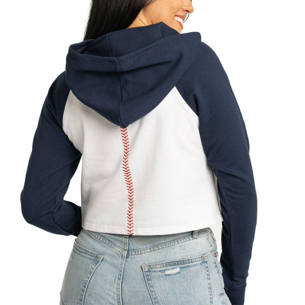 Boston Red Sox Lusso Women's Jane Raglan Quarter-Zip Tri-Blend Cropped Pullover Hoodie - MLB Hoodies