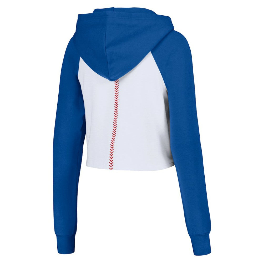 Chicago Cubs Lusso Women's Jane Raglan Quarter-Zip Tri-Blend Cropped Pullover Hoodie - MLB Hoodies
