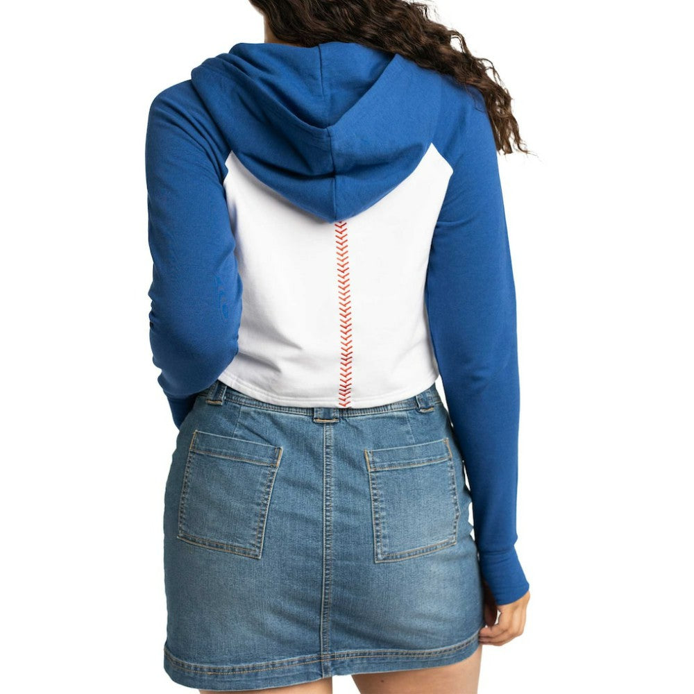 Chicago Cubs Lusso Women's Jane Raglan Quarter-Zip Tri-Blend Cropped Pullover Hoodie - MLB Hoodies