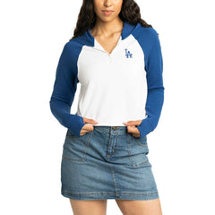 Los Angeles Dodgers Lusso Women's Jane Raglan Quarter-Zip Tri-Blend Cropped Pullover Hoodie - MLB Hoodies