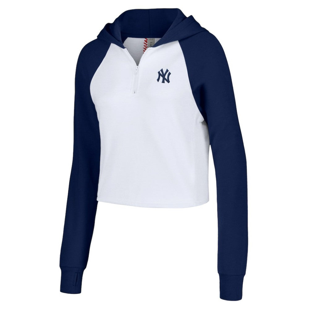 New York Yankees Lusso Women's Jane Raglan Quarter-Zip Tri-Blend Cropped Pullover Hoodie - MLB Hoodies