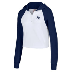 New York Yankees Lusso Women's Jane Raglan Quarter-Zip Tri-Blend Cropped Pullover Hoodie - MLB Hoodies