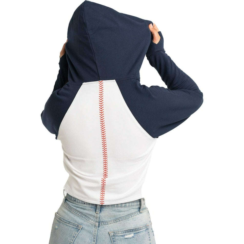 New York Yankees Lusso Women's Jane Raglan Quarter-Zip Tri-Blend Cropped Pullover Hoodie - MLB Hoodies