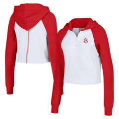 St. Louis Cardinals Lusso Women's Jane Raglan Quarter-Zip Tri-Blend Cropped Pullover Hoodie - MLB Hoodies