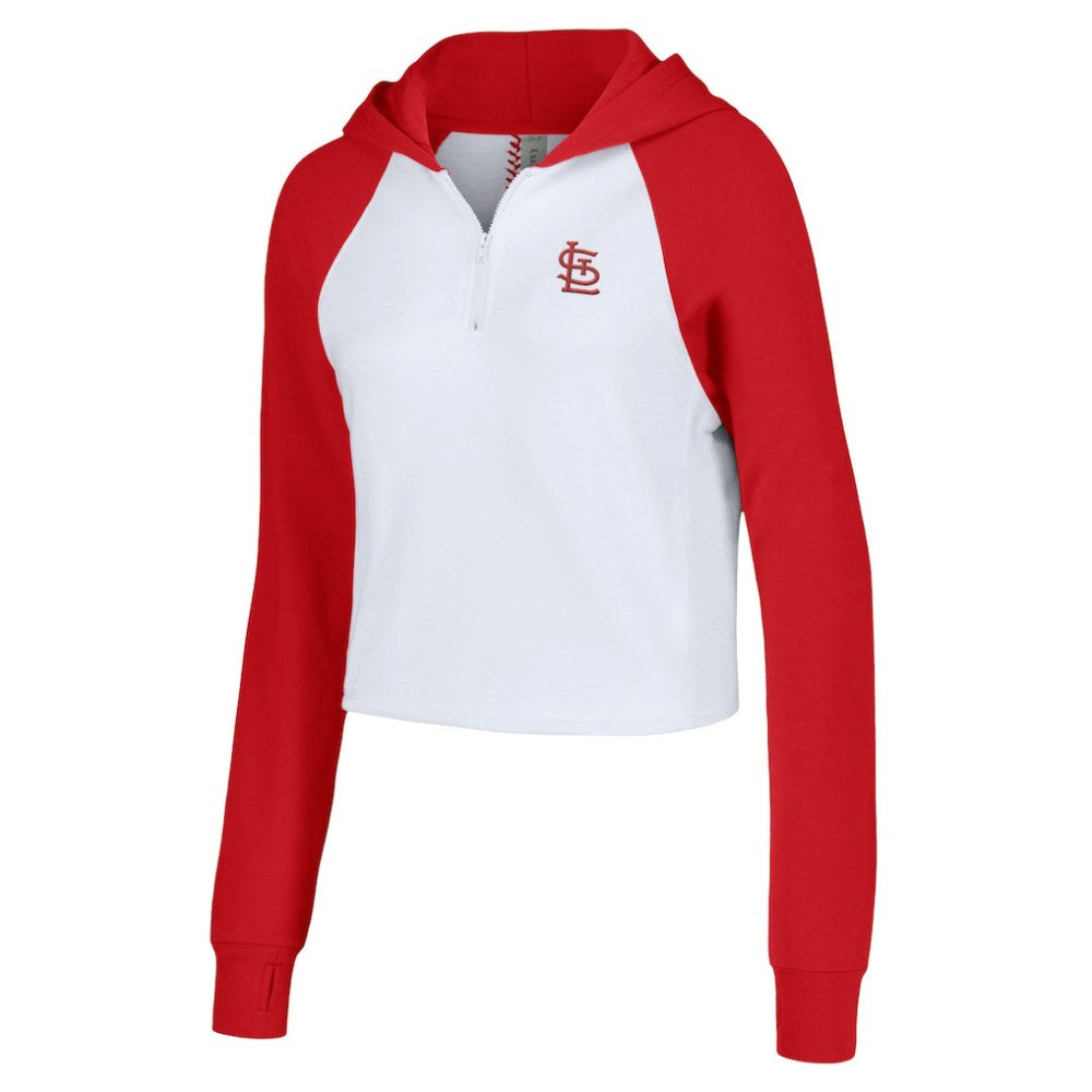 St. Louis Cardinals Lusso Women's Jane Raglan Quarter-Zip Tri-Blend Cropped Pullover Hoodie - MLB Hoodies