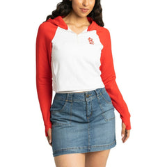 St. Louis Cardinals Lusso Women's Jane Raglan Quarter-Zip Tri-Blend Cropped Pullover Hoodie - MLB Hoodies