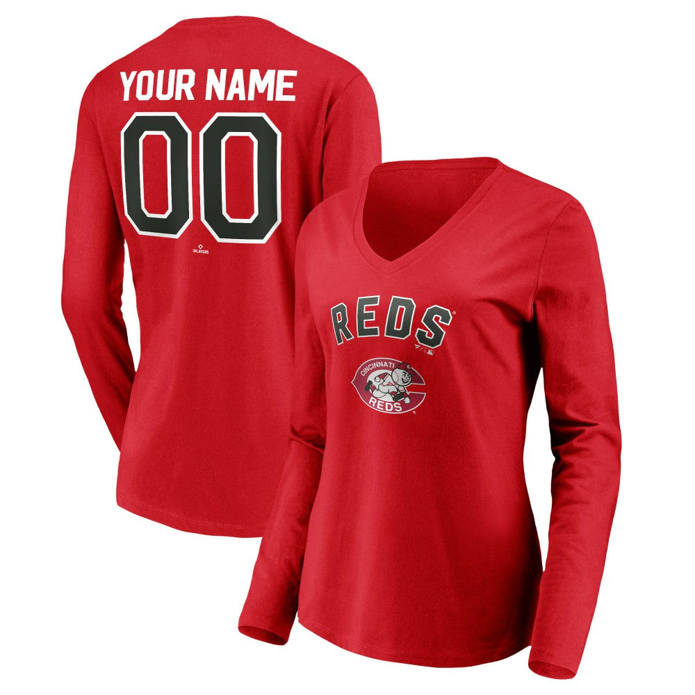 Cincinnati Reds Women's Cooperstown Collection Personalized Winning Streak Long Sleeve V-Neck T-Shirt - MLB T-shirts