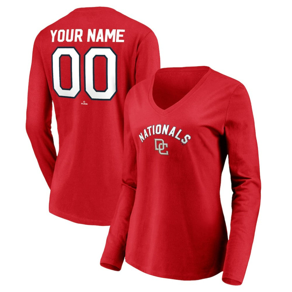 Washington Nationals Women's Cooperstown Collection Personalized Winning Streak Long Sleeve V-Neck T-Shirt - MLB T-shirts