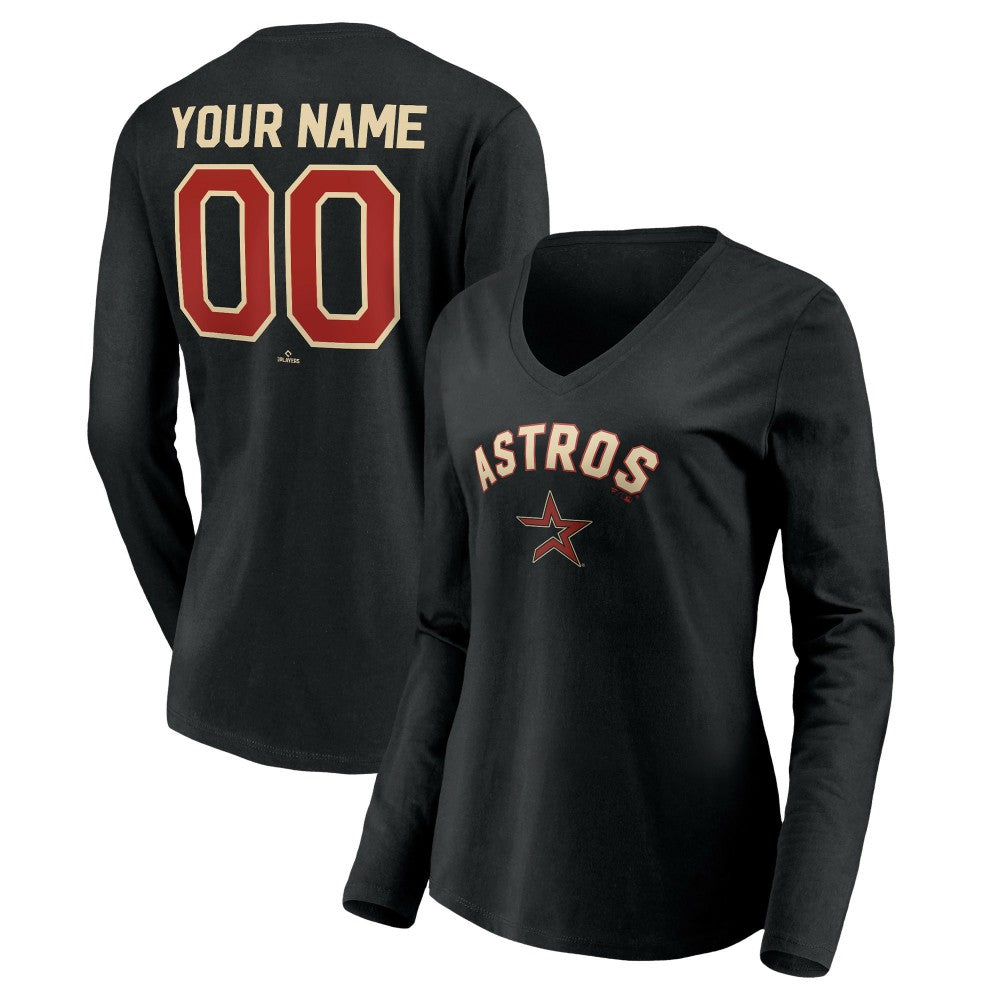 Houston Astros Women's Personalized Cooperstown Collection Alternate Winning Streak Long Sleeve V-Neck T-Shirt - MLB T-shirts
