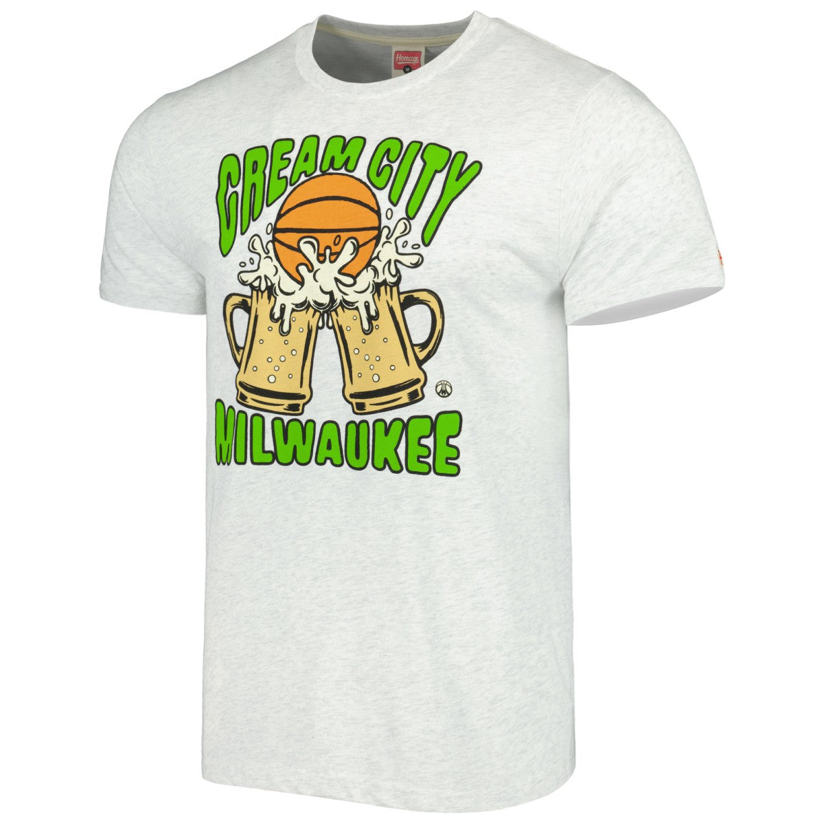 Ash Milwaukee Bucks Homage Unisex Hometown Hyper Local Tri-Blend T-Shirt | NBA