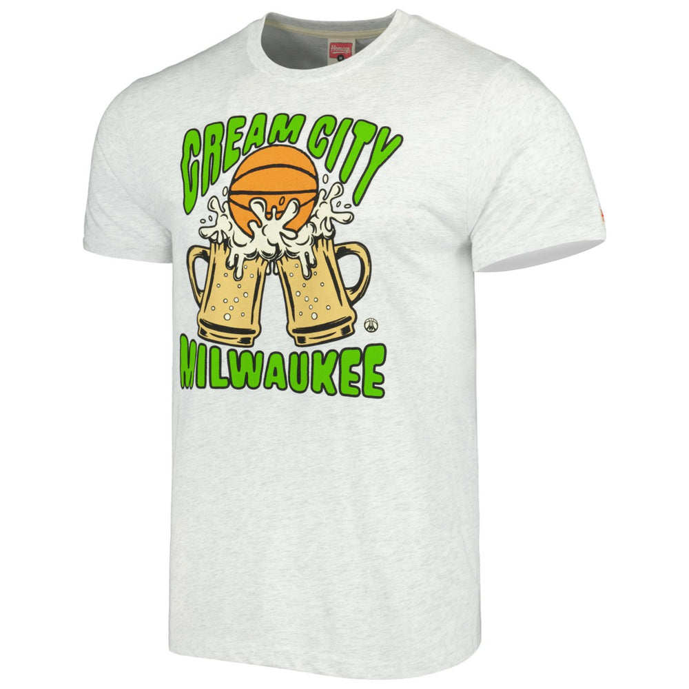 Ash Milwaukee Bucks Homage Unisex Hometown Hyper Local Tri-Blend T-Shirt | NBA