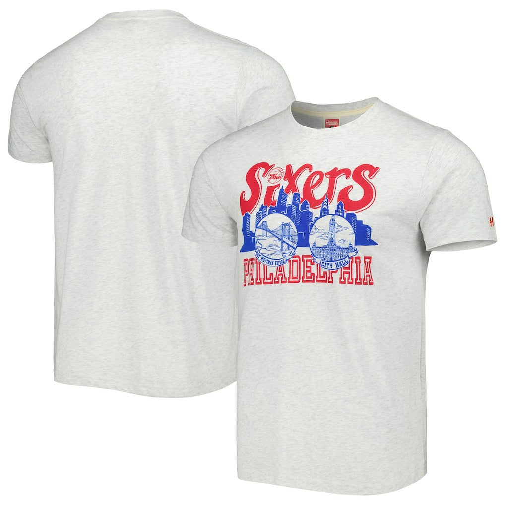 Ash Philadelphia 76ers Homage Unisex Hometown Hyper Local Tri-Blend T-Shirt | NBA