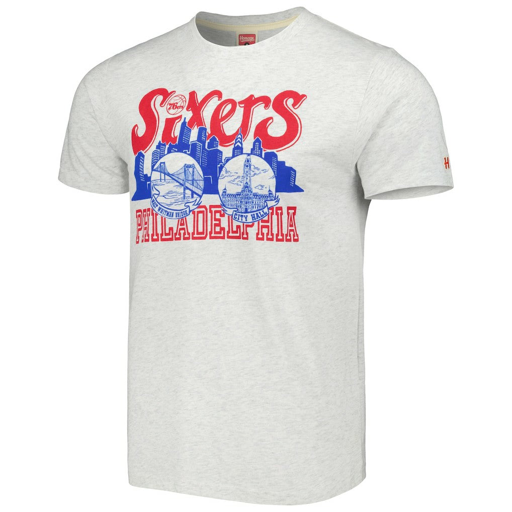 Ash Philadelphia 76ers Homage Unisex Hometown Hyper Local Tri-Blend T-Shirt | NBA