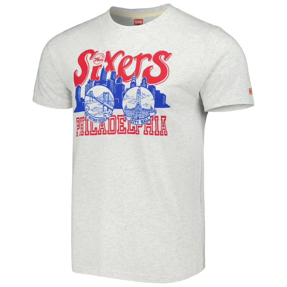 Ash Philadelphia 76ers Homage Unisex Hometown Hyper Local Tri-Blend T-Shirt | NBA