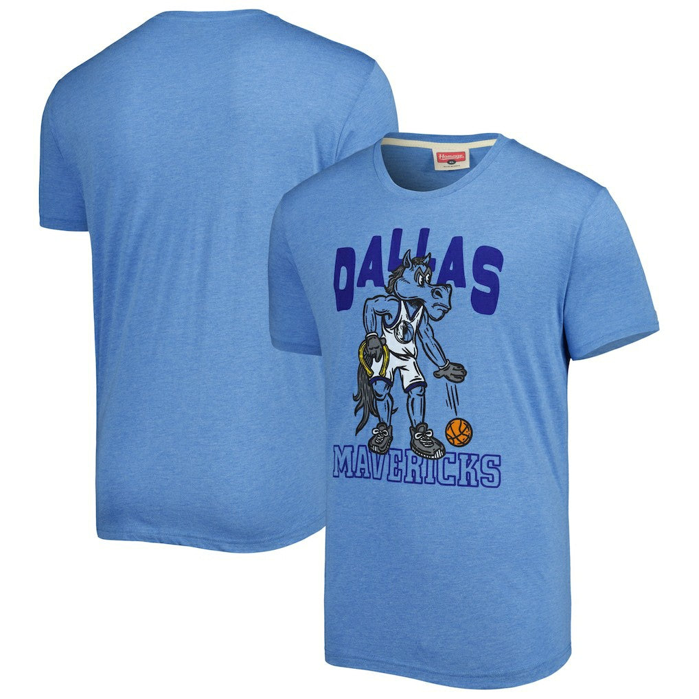 Light Blue Dallas Mavericks Homage Unisex Team Mascot Tri-Blend T-Shirt sale | NBA