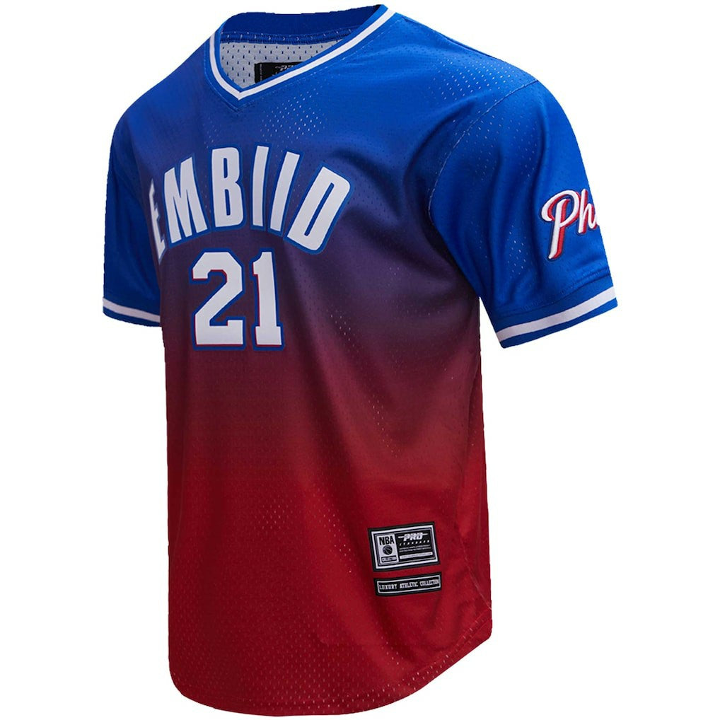 Royal/Red Joel Embiid Philadelphia 76ers Post Ombre Name & Number T-Shirt | NBA